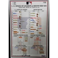 Mike Scioscia Los Angeles Angels Signed Game Use Lineup Card MLB Authenticated