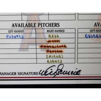 Mike Scioscia Los Angeles Angels Signed Game Use Lineup Card MLB Authenticated