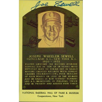 Joe Sewell Signed Hall of Fame Cooperstown Plaque Postcard JSA Authenticated