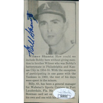 Billy Shantz Kansas City Athletics Signed 2.5x4.5 Cut Page Photo JSA Authentic Billy Shantz Kansas City Athletics Signed 2.5x4.5 Cut Page Photo JSA Authentic
