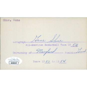 Gene Shue Basketball Player Signed 3x5 Index Card JSA Authenticated