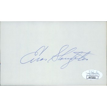 Enos Slaughter St. Louis Cardinals Signed 3x5 Index Card JSA Authenticated