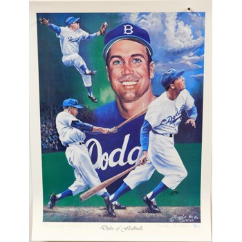 Duke Snider Brooklyn Dodgers Signed 18x24 Lithograph /407 JSA Authenticated