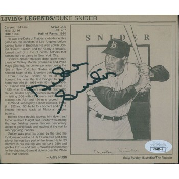 Duke Snider Brooklyn Dodgers Signed 5.5x6.5 Cut Magazine Page JSA Authenticated