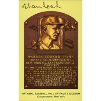 Warren Spahn Signed Hall of Fame Cooperstown Plaque Postcard JSA Authenticated Warren Spahn Signed Hall of Fame Cooperstown Plaque Postcard JSA Authenticated