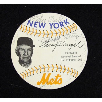 Casey Stengel New York Mets Double Signed Promo Disc Coaster JSA Authenticated