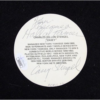 Casey Stengel New York Mets Double Signed Promo Disc Coaster JSA Authenticated