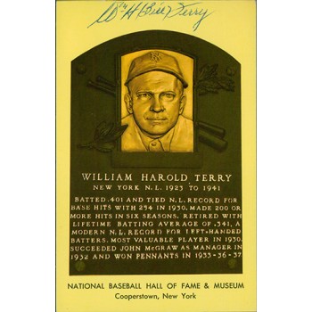 William Bob Terry Signed Hall of Fame Plaque Postcard JSA Authenticated