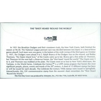 Bobby Thomson Signed The Shot Heard Round The World FDI Cachet JSA Auth