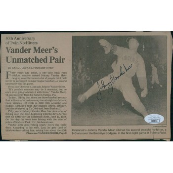 Johnny Vander Meer Cincinnati Reds Signed 5.5x6.5 Cut Page JSA Authenticated Johnny Vander Meer Cincinnati Reds Signed 5.5x6.5 Cut Page JSA Authenticated