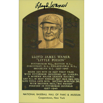 Lloyd Waner Signed Hall of Fame Cooperstown Plaque Postcard JSA Authenticated