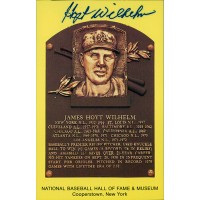 Hoyt Wilhelm Signed Hall of Fame Cooperstown Plaque Postcard JSA Authenticated