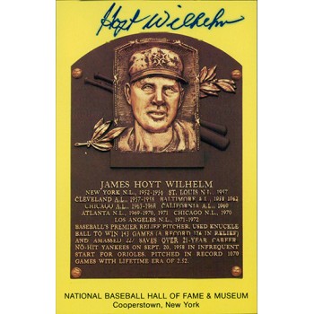 Hoyt Wilhelm Signed Hall of Fame Cooperstown Plaque Postcard JSA Authenticated