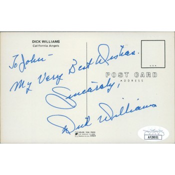Dick Williams California Angels 3.5x5.5 Postcard JSA Authenticated