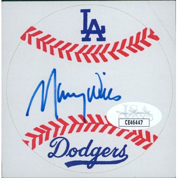 Maury Wills Los Angeles Dodgers Signed 3 inch Baseball Sticker JSA Authenticated
