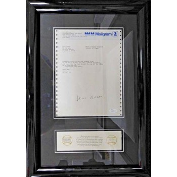 Hank Aaron Signed Framed Congratulatory USPS Mailgram on Home Run 715 JSA Authenticated