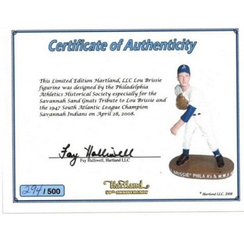 Lou Brissie Philadelphia Athletics Signed Hartland Porcelain Figurine JSA Authenticated