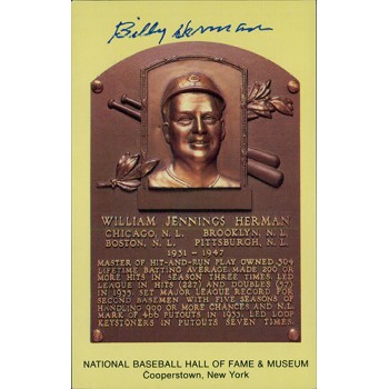 Billy Herman Signed Hall of Fame Cooperstown Plaque Postcard JSA Authenticated