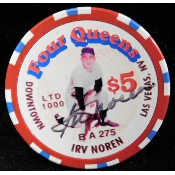 Irv Noren New York Yankees Signed Four Queens Vintage $5.00 Poker Chip JSA Authenticated