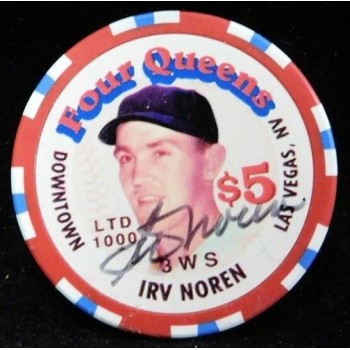 Irv Noren New York Yankees Signed Four Queens Vintage $5.00 Poker Chip JSA Authenticated
