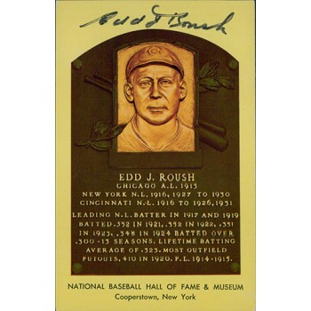 Edd Roush Signed Hall of Fame Cooperstown Plaque Postcard JSA Authenticated