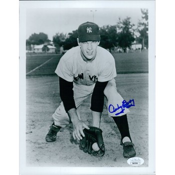 Andy Carey New York Yankees Signed 8x10 Glossy Photo JSA Authenticated Smudged