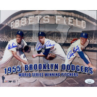 1955 Dodgers Clem Labine, Johnny Podres, Roger Craig Signed 8x10 Photo JSA Auth