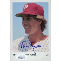 Von Hayes Phillies Signed 3.5x5.25 Promo Cardstock Photo JSA Authenticated