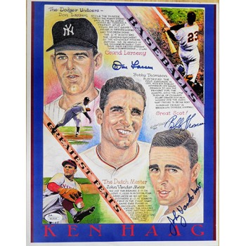 Don Larsen, Bobby Thomson and Johnny Vander Meer Signed 11x14 Litho JSA Authenticated