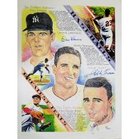 Don Larsen, Bobby Thomson and Johnny Vander Meer Signed 11x15 Litho JSA Authenticated