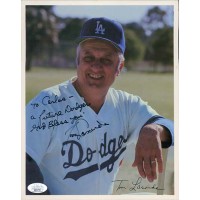 Tommy Lasorda Los Angeles Dodgers Signed 8x10 Cardstock Photo JSA Authenticated