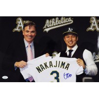 Hiroyuki Nakajima Oakland Athletics Signed 12x18 Glossy Photo JSA Authenticated