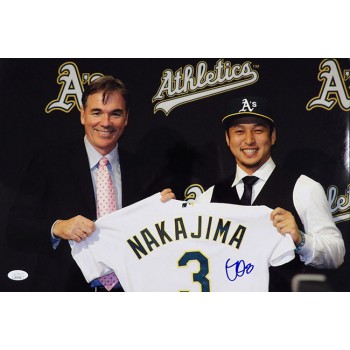 Hiroyuki Nakajima Oakland Athletics Signed 12x18 Glossy Photo JSA Authenticated