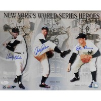 Don Larsen, Johnny Podres & Dusty Rhodes Signed New York Heroes 11x14 Photo JSA