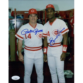 Cincinnati Reds Pete Rose Eric Davis Signed 8x10 Glossy Photo JSA Authenticated