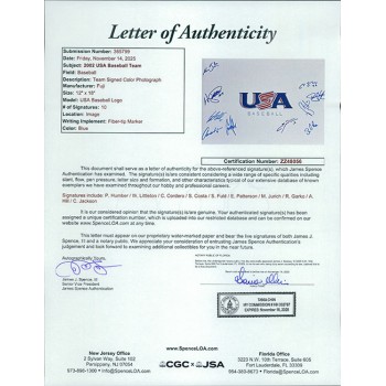 USA Baseball 2002 Signed 12x18 Glossy Photo by 10 JSA Authenticated Humber Garko
