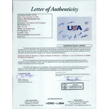 USA Baseball 2005 Signed 12x18 Glossy Photo by 10 JSA Authenticated Scherzer Jay USA Baseball 2005 Signed 12x18 Glossy Photo by 10 JSA Authenticated Scherzer Jay