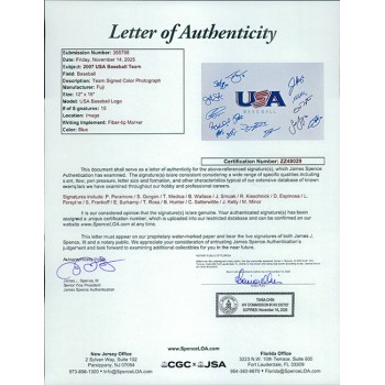 USA Baseball 2007 Signed 12x18 Glossy Photo by 15 JSA Authenticated Smoak Kelly USA Baseball 2007 Signed 12x18 Glossy Photo by 15 JSA Authenticated Smoak Kelly