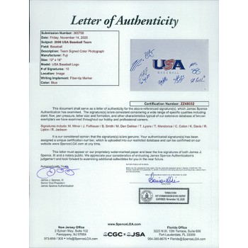 USA Baseball 2008 Signed 12x18 Glossy Photo by 10 JSA Authenticated Minor Smith USA Baseball 2008 Signed 12x18 Glossy Photo by 10 JSA Authenticated Minor Smith