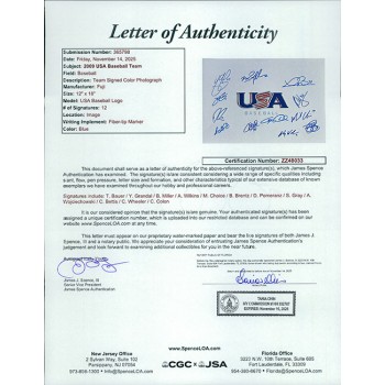USA Baseball 2009 Signed 12x18 Glossy Photo by 12 JSA Authenticated Bauer Gray USA Baseball 2009 Signed 12x18 Glossy Photo by 12 JSA Authenticated Bauer Gray