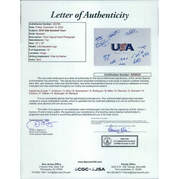USA Baseball 2010 Signed 12x18 Glossy Photo by 12 JSA Authenticated Gray Miller USA Baseball 2010 Signed 12x18 Glossy Photo by 12 JSA Authenticated Gray Miller