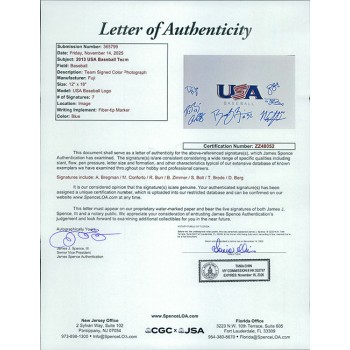 USA Baseball 2013 Signed 12x18 Glossy Photo by 7 JSA Authenticated Alex Bregman USA Baseball 2013 Signed 12x18 Glossy Photo by 7 JSA Authenticated Alex Bregman