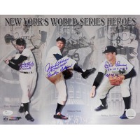 Don Larsen, Johnny Podres & Dusty Rhodes Signed New York Heroes 11x14 Photo JSA
