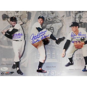 Don Larsen, Johnny Podres & Dusty Rhodes Signed New York Heroes 11x14 Photo JSA