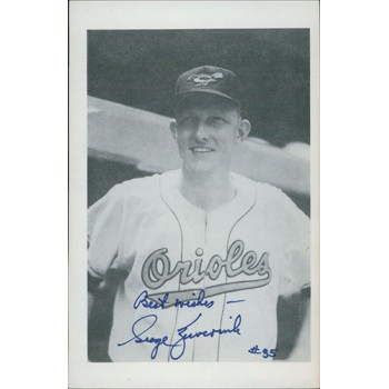 George Zuverink Orioles Signed 3.5x5.5 Cardstock Photo JSA Authenticated