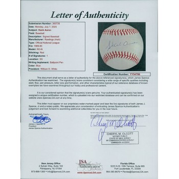 Hank Aaron Signed Rawlings National League Baseball JSA Authenticated