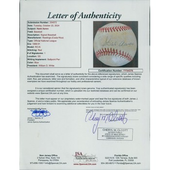Hank Aaron Signed Rawlings National League Baseball JSA Authenticated Toned