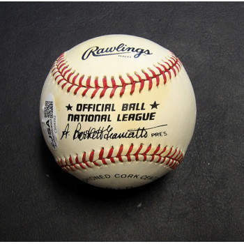 Ernie Banks Signed Rawlings National League Baseball JSA Authenticated Toned