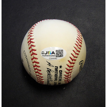 Ernie Banks Signed Rawlings National League Baseball JSA Authenticated Toned
