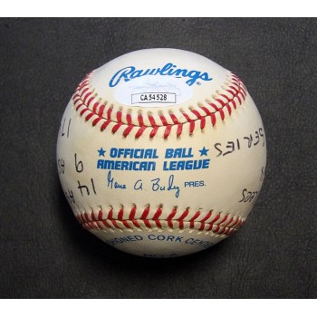 Frank Crosetti Signed Official American League Baseball JSA Authenticated Stats